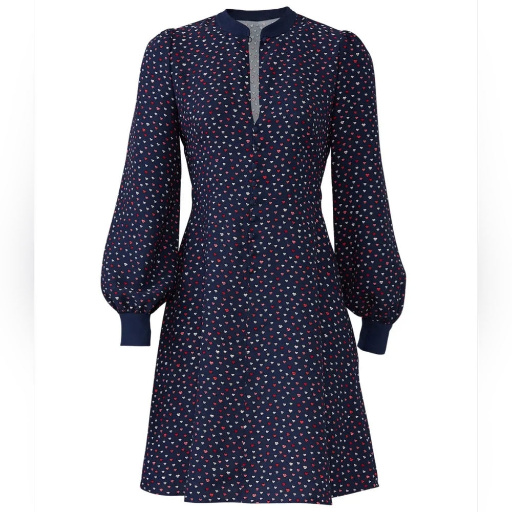Kate Spade long sleeve dress.  Navy blue with red/pink/cream colored lip print